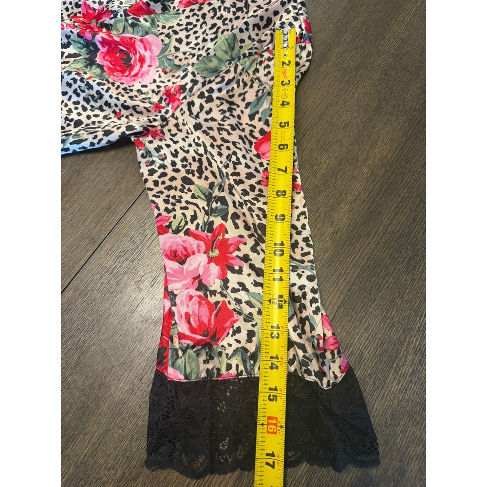 Linea Donatella Leopard Floral Print Kimono Robe Black Lace Trim Size S - Picture 6 of 7